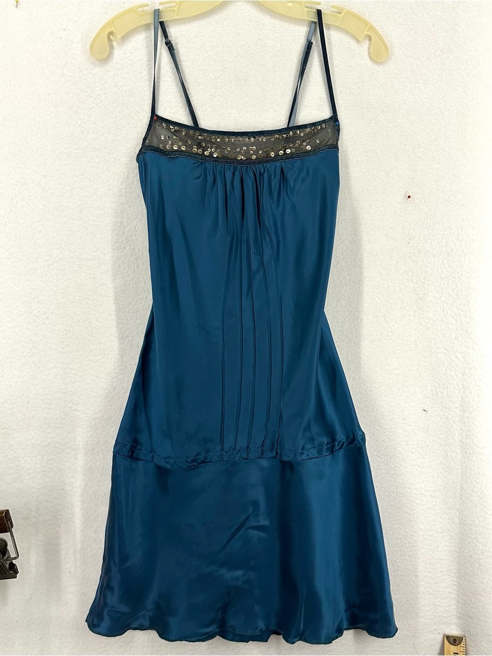 BelAir Y2K Satin 100% Silk Sequin Slip Dress Women's XXS Blue